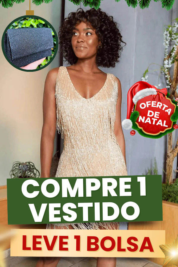 [COMPRE 1 E LEVE 1 BOLSA] Vestido Curto de Festa com Franjas Brilhosas - Marquezine